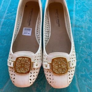 Christian Siriano white flats with gold decor